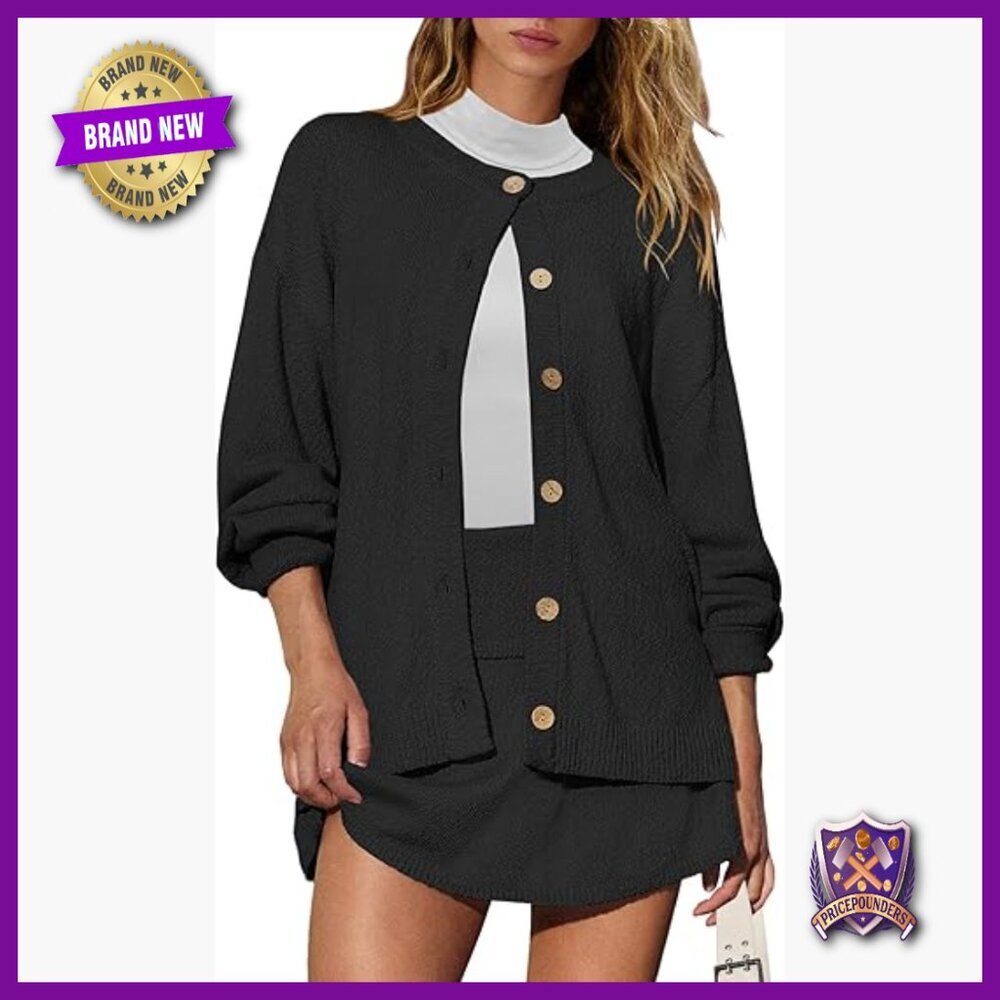 Oversized Cardigan and A-Line Skort Lounge Set with Built-In Shorts